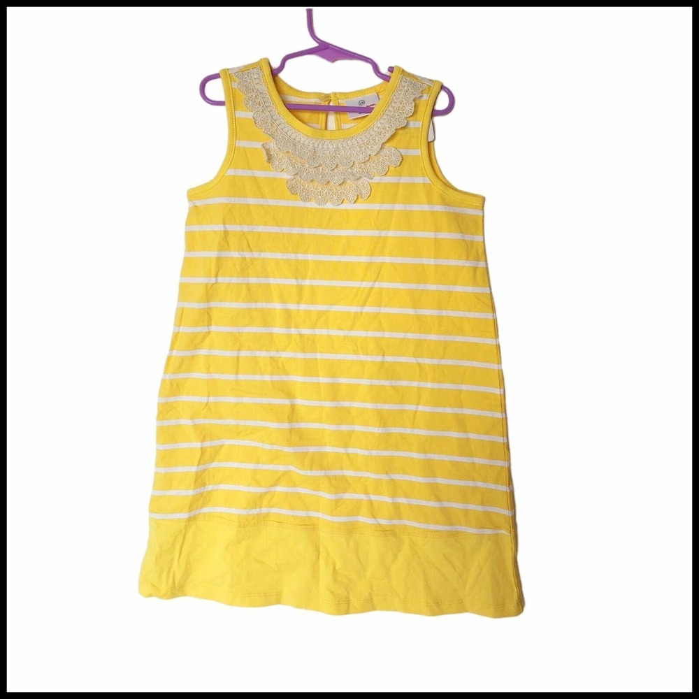 Hanna Andersson Yellow Striped Dress Crochet Front size 130 8 Years NWT Kids